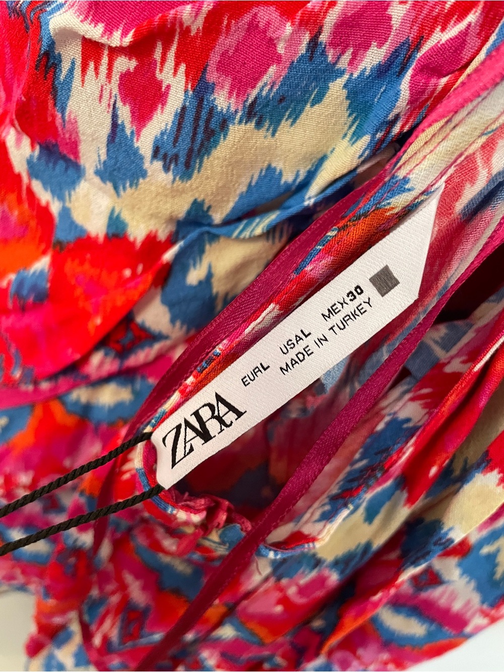 π NWT Zara Ikat Print Mini Dress Red Blue Lace Up Back Large - Picture 13 of 17